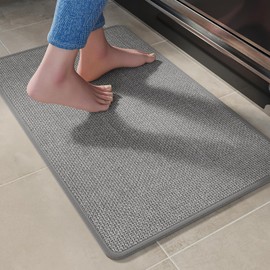 YDKGL Kitchen Mats for Floor, Soft Anti Fatigue Super Absorbent Kitchen Rugs Non Slip Washable, Linen-Look Woven Kitchen Runner Rug Sink Mat Standing Mat for Kitchen, Easy Care, Gray 17"x30"