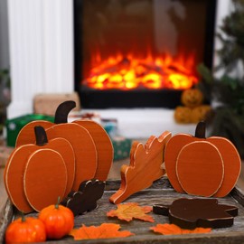 6 Pieces Thanksgiving Fall Tiered Tray Decor Fall Decorations for Home Wooden Pumpkins Wooden Leaves Maple Leaf Sign Decorative Wooden Block Set for Home Dining Table Decor Living Room Mantle Office