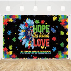 MEHOFOND Autism Awareness Hope Be Kind Love Banner Colorful Puzzle Piece Blue Sunflower April Home Indoor Outdoor Wall Hanging Backdrop Decor Party Photography Photo Booth 5.9x3.6 ft