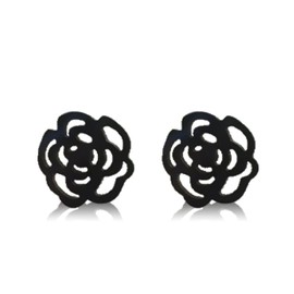 SBI Jewelry Black Rose Flower Stud Earrings for Women Floral Birthday Anniversary Mothers Day Stainless Steel
