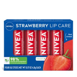 NIVEA Strawberry Lip Care - Tinted Lip Balm for Beautiful, Soft Lips - Pack of 4