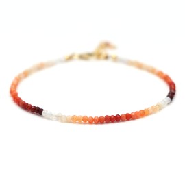 GemInspire Mexican Fire Opal Bracelet, Gemstone Beaded Bracelet, October Birthstone, Opal Jewelry, Gift for Mom, Party Wear, 7+1 inch 14k Gold Plated 925 Silver Adjustable Chain
