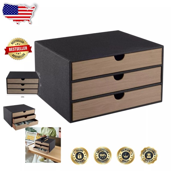 Elegant Faux Leather Desk Organizer with 3 Drawers - Stylish