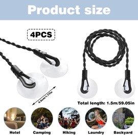 4PCS Travel Clothes Line,travel Washing Line,portable Washing Line,Windproof with Hook and Suction Cup,Suitable for Camping, Travel, Holiday Inn, Motel Accommodation.
