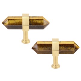 rockcloud Pack of 2 Crystal Point Stone Drawer Knobs with Screws Cabinet Knob Cupboard Pull Handle Home Decoration, Tiger's Eye Stone
