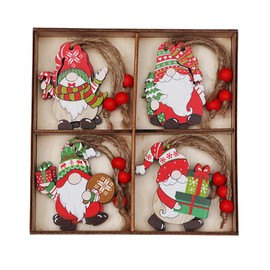 REACLOUD Christmas Gnome Ornaments 12 PCS Wooden Christmas Tree Hanging Decorations Christmas Tree Ornaments Gnome Santa Doll Wooden Hanging Craft Party Supplies with Box (Red)