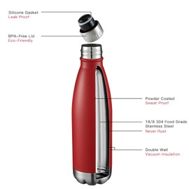 HASLE OUTFITTERS 17oz Cola Shape Design Water Bottle Bulk 4PC Red,750ML Keeps Water 24 Hours Cold,12 Hours Hot,Sweat-Free Exterior Wall, Perfect for the Go and Easy Grip Carrying