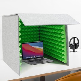 Portable Vocal Recording Booth Desktop Soundproof Cover Modern Square Sound Proof Box Vocal Absorbing Shield Music Recording Equipment Filter Vocal for Microphone Studio Sound Recording (Gray&Green)