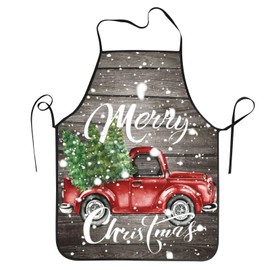 MINIOZE Farm Rustic Vintage Retro Old Christmas Red Truck Apron Cooking Chef Work Shop Women Men Baking Decorations Painting Bbq Grilling Kitchen Accessories Party Supplies