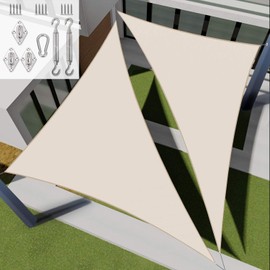 E&K Sunrise 7' x 24' x 25' WaWaterproof Sun Shade Sail Outdoor Triangle Canopy Shade Cover UV Block with Hardware Kit for Pergola Patio Backyard Garden Deck (Beige)
