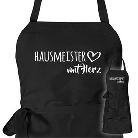 HUURAA Apron Hausmeister with Heart Unisex Apron with Motif for the Greatest People Gift Idea for Friends and Family, black
