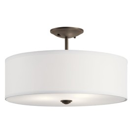 Kichler Shailene 18" 3 Light Round Semi Flush with Satin Etched White Diffuser and White Microfiber Shade in Olde Bronze