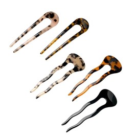 5 PCS French Hair Pin Tortoiseshell French Twist U-Shaped Hairpin for Making Updo Acetic Acid Hair Pins for Various Clothes Styles Durable Hairs Grips for Women and Girls (Two Styles)
