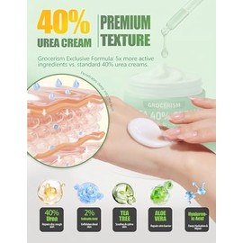 Grocerism Crema de urea 40 por ciento para pies más 2% ácido salicílico 5.29 onzas || Crema de pies y manos de máxima fuerza con ácido hialurónico, ár