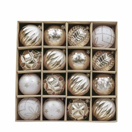 Valery Madelyn Christmas Baubles 16 Pieces 8 cm Plastic Christmas Tree Baubles Set Christmas Tree Decoration for Christmas Tree Decoration Christmas Decoration Home Decoration Elegant Theme Gold White