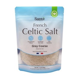 Sante Naturelle Sal Celtica Grisa Gruesa - 1.1 lb (18 oz) Sal marina francesa sin refinar orgánica, rica en más de 82 minerales, 100% natural y cosechada a mano