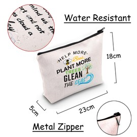 JXGZSO Help More Bees Plant More Trees Glean The Seas Cosmetic Bag Environmental Makeup Bag Conservation Gift Environmentalist Gift Nature Lover Gift