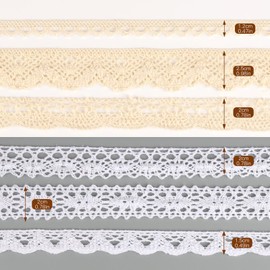 6 Rolls Lace Ribbon White Beige Vintage Decorative Gift Ribbon Ribbon Wedding Cotton Decorative Ribbon Lace Fabric Lace Trim for Sewing DIY Crafts Wedding Gift Box Christmas Decoration