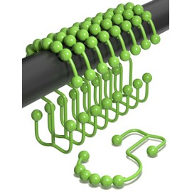 Shower Curtain Hooks Rust Proof (Set of 12) - Stainless Steel Shower Curtain Rings - Anti Slip Roller Balls for Easy Glide (Lime Green, Dual-Glide Double Hooks)