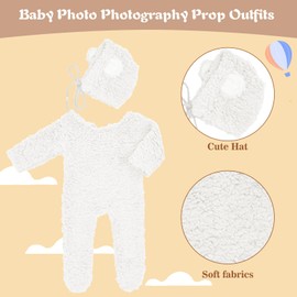 Kunyeah Baby Fleece Photo Photography Prop Outfits Infant Bear Bodysuit with Hat Newborn Photo Prop Romper for 0-3 Months (White)