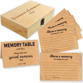 BeeGreeny 50 Pcs Share a Memory Cards with Wooden Box, Memorial Cards for Funeral, Celebration of Life Decorations, Memory Keepsake Box for Funerals, Weddings, Graduations
