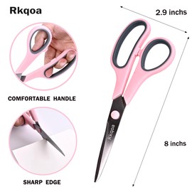 Scissors, Rkqoa 8" Scissors All Purpose 6 Pack - Comfort-Grip Sharp Scissor for Office School Adult Art Sewing Fabric Craft Supplies, Teacher/Classroom Everyday Use, Right/Left Handle