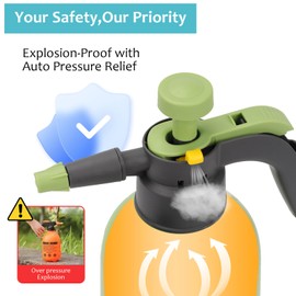 Garden Pump Sprayer 1/2 Gallon, Hand-held Pressure Sprayer Bottle for Lawn with 2 Adjustable Nozzle & Auto Pressure Relief Valve for Watering,Spraying Weeds,Home Cleaning and Car Washing,Leak-Proof