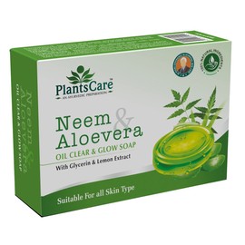 PlantsCare Neem & Aloe Vera Oil Clear & Glow Soap, with Glycerin & Lemon Extract, 75g, For All Skin Types