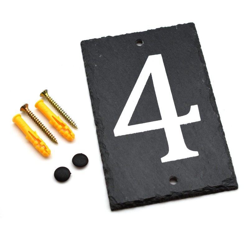 Number 4-14.5 x 9cm Natural Solid Slate House Number Plaque