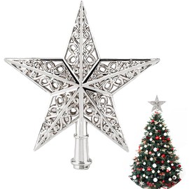BOOSHMall Christmas Tree Topper Star, Christmas Tree Topper Glitter, Christmas Tree Topper, Shatterproof for General Size Tree Topper, Silver
