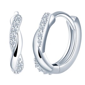 Yumilok Women's Earrings Wave Twisted Rope Hoop Earrings Small Cubic Zirconia 925 Sterling Silver Hoop Earrings for Women, Sterling Silver