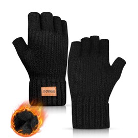 DOVAVA Fingerless Gloves for Men,Thermal Winter Touchscreen Kint Gloves for Men&Women,HalfFinger with Soft Lining for Running Cycling Outdoor(Black)
