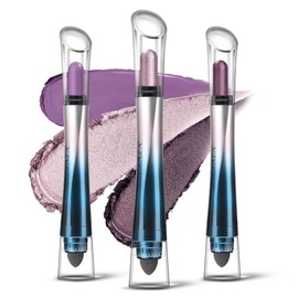 LUXAZA 24H Longwear Cream Eyeshadow Stick,3 PCS Metallic Purple Eyeshadow Pencil Crayon Eye Brightener Stick Set Purple