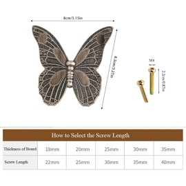Mgoodoo Pull Handles Knobs Cupboard Door Knobs Cabinet Handles Furniture Chest Drawer Farmhouse Style Vintage Butterfly (2pcs, 80mm Antique Bronze)