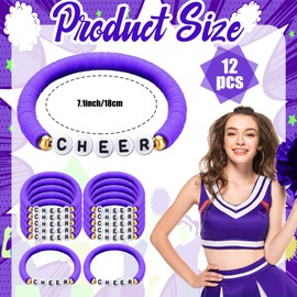 Yaure Joy 12 Pcs Cheerleader Gifts Stackable Clay Bead Cheer Bracelets Y2k Disc Surfer Friendship Bracelets for Cheerteam Girls (Purple)