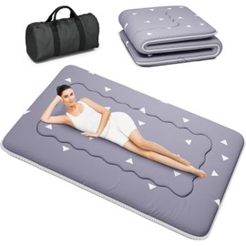 Kiseely Japanese Futon Mattress, Foldable Tatami Mat Portable Dormitory Sleeping Pad with Bag & Strap, Floor Thicken Sleeping Roll up Camping Mattress (Grey WS1, 39" X80")