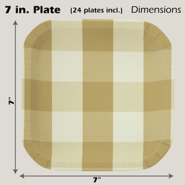 Havercamp Khaki & White Plaid 7 in. Dessert Plates (24 pcs.)! 24 Square, Heavy Duty, Paper Plates with Beautifully Printed Plaid Details, Coordinates with any Solid and the Classic Plaid Collection!
