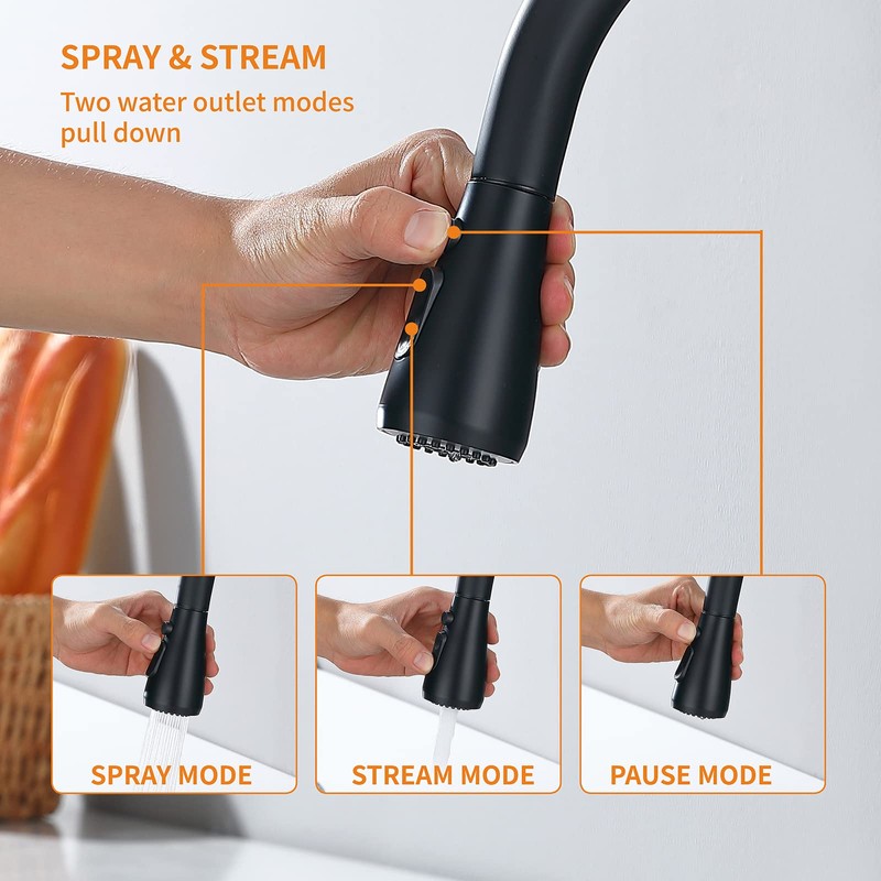 Keer Matte Black Single Handle Pull Down Kitchen Faucet with