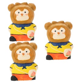 jojofuny 3pcs Craft Wooden Carving Monkey Figurine Decor for Home Office Lightweight Monkey Ornament Creative Present for Family Friends Stylish Tabletop Decoration