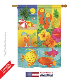 Breeze Decor - Tropical Collage Summer - Seasonal Fun In The Sun Impressions Decorative Vertical House Flag 28" x 40" Printed In USA