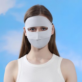 KUKASEN UPF 50+ Full Face Sun Mask – Ice Silk Cooling & Breathable, Adjustable Ear Loops, Reusable UV Face Cover for Women