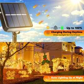Joomer Solar Christmas String Lights - 39FT 100LED 8 Lighting Modes, Waterproof Outdoor Fairy Lights for Garden, Yard, Patio, and Tree Decoration (Warm White)