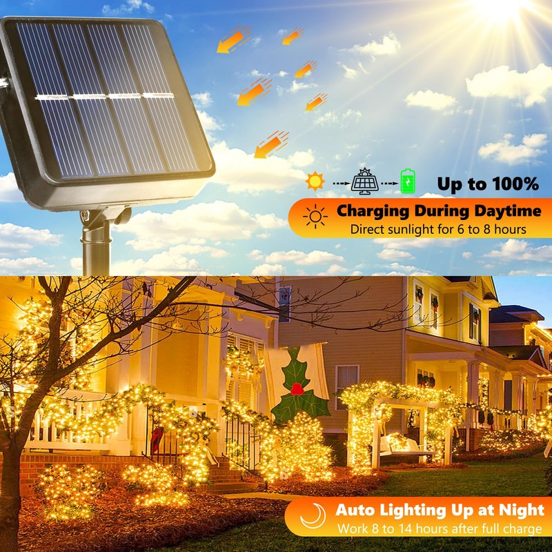 Joomer Solar Christmas String Lights - 39FT 100LED 8 Lighting