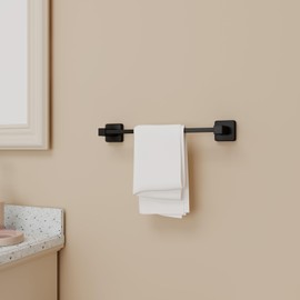 Bathroom Accessories Towel Bar Set: 5 Pieces Matte Black Bathroom Hardware Square SUS304 Stainless Steel - Wall Mounted Towel Rack&Toilet Paper Holder&Towel Ring and Towel Hooks.