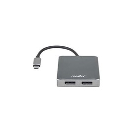 Rocstor Y10A201-A1 Premium USB-C to Dual DisplayPort Multi Monitor Adapter - 4K 60Hz – USB Type- C 2-Port MST Hub - 4Kx2K 60Hz, Aluminum Charcoal Grey
