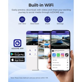 AZDOME Dash Cam Front and Rear 4K+1080P, WiFi GPS Dashcam with 64GB SD Card, 3” IPS Screen Dash Camera for Cars, ADAS, Super Night Vision, 24H Parking Mode, G-Sensor, Loop Recording Car Camera