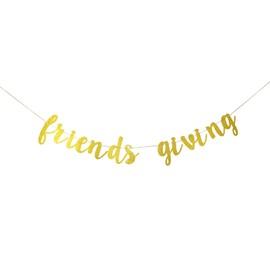 Swdthnh Friendsgiving Banner Give Thanks Garland for Thanksgiving Decorations - Happy Sign | Fall Mantle, Dinner Table Autumn Décor(Gold)