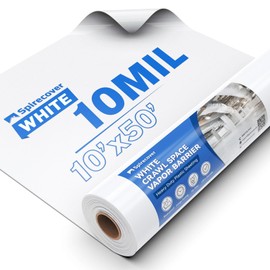 Spirecover White Crawl Space Vapor Barrier - 10 Mil Vapor Barrier, 10' x 50', Heavy Duty Polyethylene Film, Thick Plastic Sheeting, Plastic Drop Cloth Covering for Crawlspace, Baement