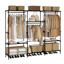 CASAMAYA Clothes Rack, Portable Closet, 81.1 Inch Extra Large Capacity Wardrobe Closet, Clothes Storage Organizer with Shelves and 3 Hanging Rods, Easy to Assembly, Black PCT033B01