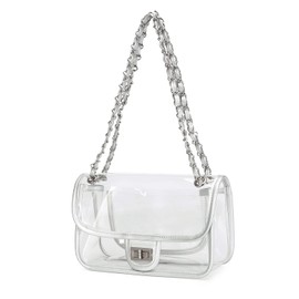 LAM GALLERY Womens PVC Clear Purse Handbag with Chain Stadium Approved Clear Bag See Through Bag for Working and Concert (Silver Silver Large)